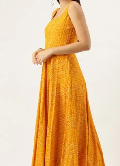 Yellow Printed Strap Neck Dress After Six Wear