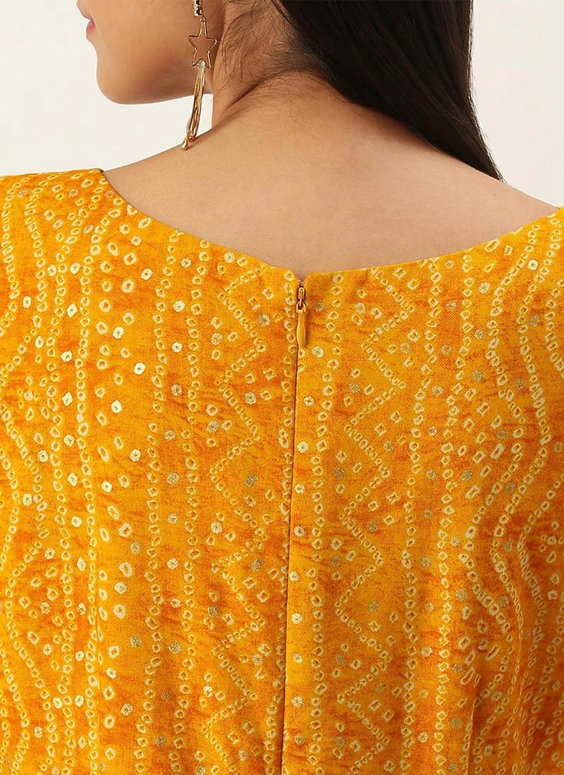 Yellow Printed Viscose Angrakha Style Jumpsuit Festive Wear 6 Yellow Printed Viscose Angrakha Style Jumpsuit Festive Wear - Image 6