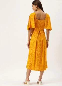 Yellow Printed Viscose Dress After Six Wear -C Bazaar Shop Yellow Printed Viscose Dress DRBS02110830 b