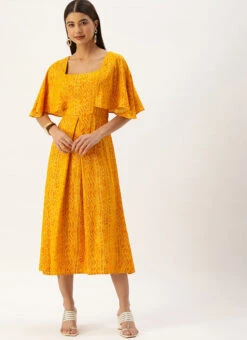 Yellow Printed Viscose Dress After Six Wear -C Bazaar Shop Yellow Printed Viscose Dress DRBS02110830 u