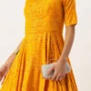 Yellow Printed Viscose Handkerchief Style Dress Festive Wear
