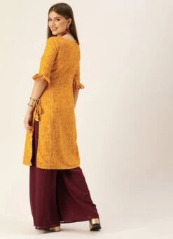 Yellow Printed Viscose Rayon Kurta Work Wear -C Bazaar Shop Yellow Printed Viscose Rayon Kurta KRBS02307720 b