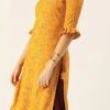 Yellow Printed Viscose Rayon Kurta Work Wear