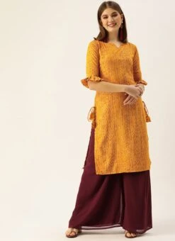 Yellow Printed Viscose Rayon Kurta Work Wear -C Bazaar Shop Yellow Printed Viscose Rayon Kurta KRBS02307720 u