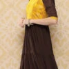 Yellow Rayon N Brown Georgette Gathers Dress After Six Wear