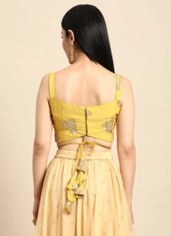Yellow Sequins Embroidered Chinon Blouse Festive Wear -C Bazaar Shop Yellow Sequins Embroidered Chinon Blouse BLBS02301971 b