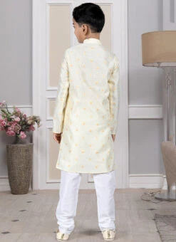 Yellow Silk Embroidered Kurta Pyjama Party Wear -C Bazaar Shop Yellow Silk Embroidered Kurta Pyjama KDMRG13015 b