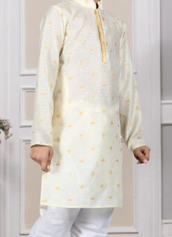 Yellow Silk Embroidered Kurta Pyjama Party Wear