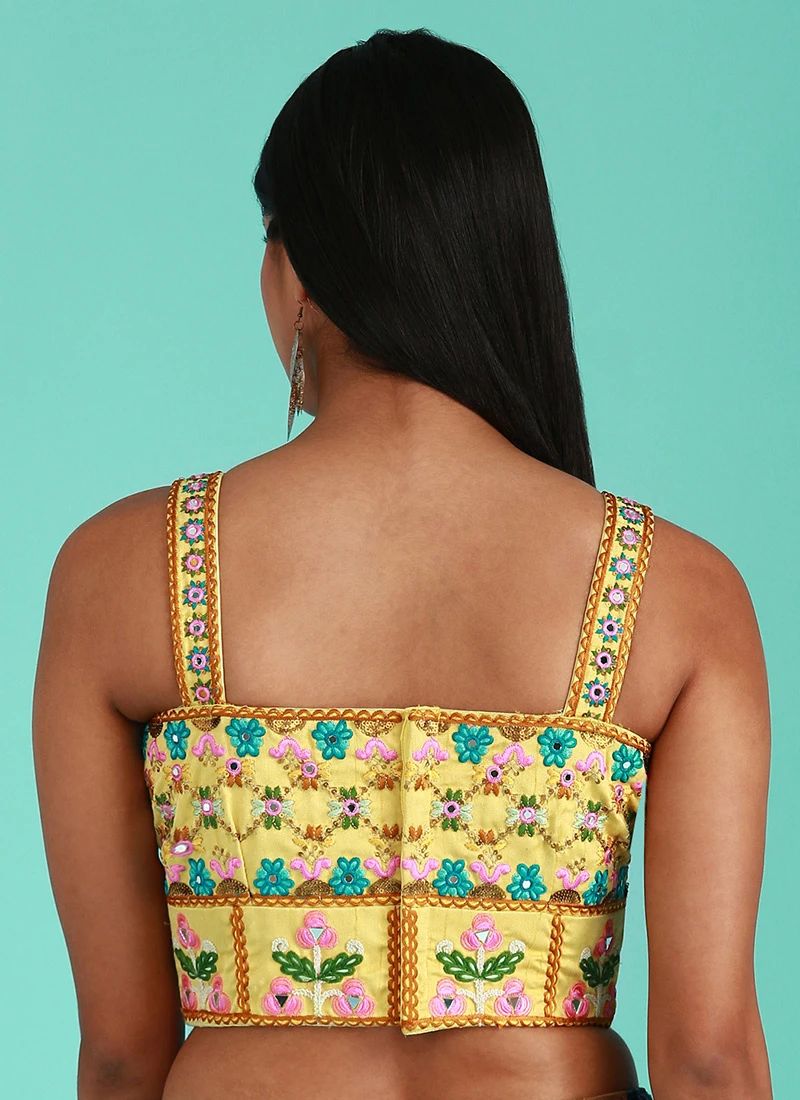 Yellow Silk Embroidered Work Blouse Party Wear 4 Yellow Silk Embroidered Work Blouse Party Wear - Image 4