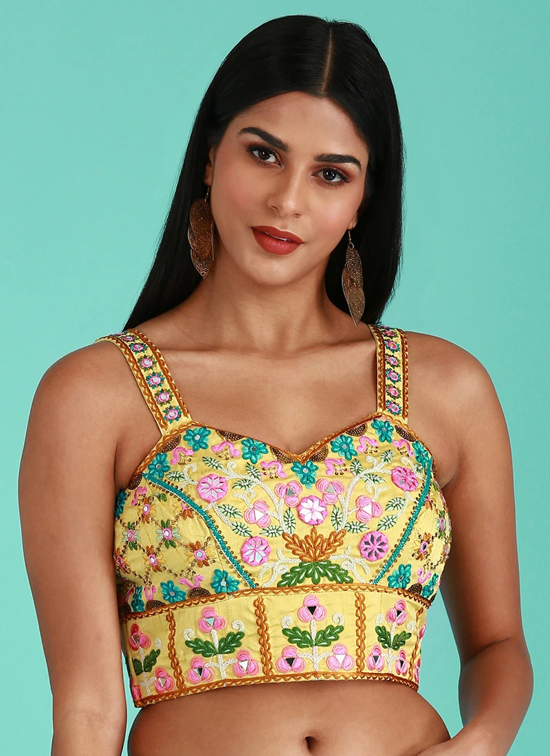 Yellow Silk Embroidered Work Blouse Party Wear 3 Yellow Silk Embroidered Work Blouse Party Wear - Image 3