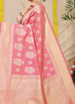 Zari Weaving Patola Silk Baby Pink Color Saree Festive Wear