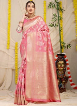 Zari Weaving Patola Silk Baby Pink Color Saree Festive Wear -C Bazaar Shop Zari Weaving Patola Silk Baby Pink Color Saree SASOM11140 u