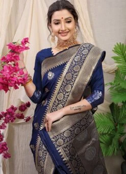 Zari Weaving Patola Silk Navy Blue Color Saree Festive Wear -C Bazaar Shop Zari Weaving Patola Silk Navy Blue Color Saree SASOM111105 b