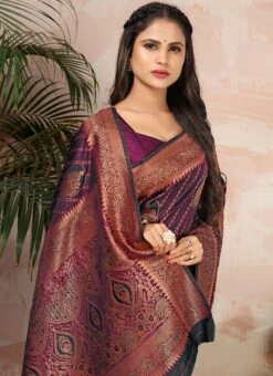 Zari Work Purple Color Satin Silk Saree Festive Wear -C Bazaar Shop Zari Work Purple Color Satin Silk Saree SASLI19826303 b