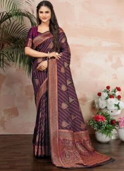 Zari Work Purple Color Satin Silk Saree Festive Wear -C Bazaar Shop Zari Work Purple Color Satin Silk Saree SASLI19826303 u