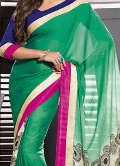 Zesty Green Printed Saree Festive Wear