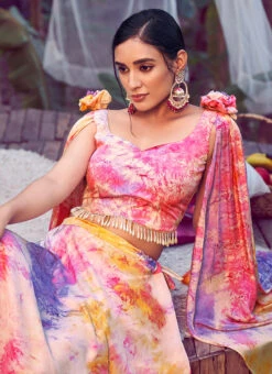 A Line Lehenga Purple Pink Satin Silk Digital Printed Work Party Wear -C Bazaar Shop a line lehenga purple pink satin silk digital printed work ghsom272314 b