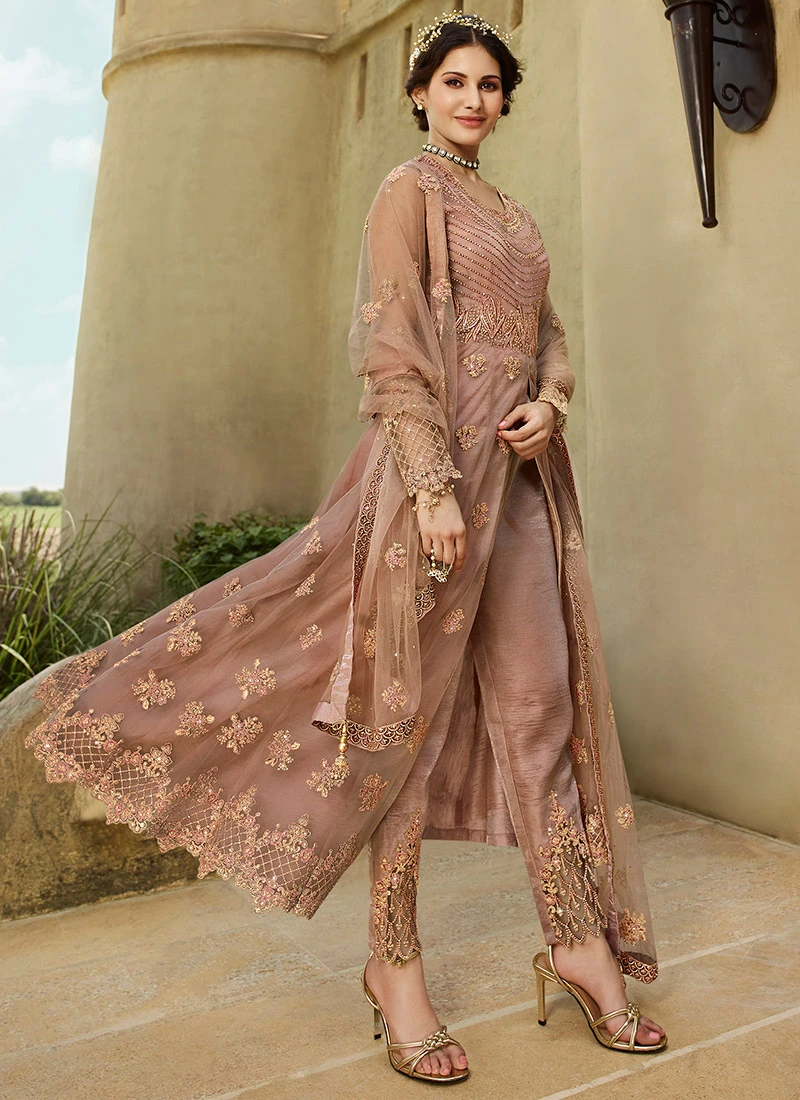 Amyra Dastur Mauve Net Embroidered Anarklai Suit Party Wear 3 Amyra Dastur Mauve Net Embroidered Anarklai Suit Party Wear - Image 3