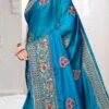 Aqua Blue Embroidered Saree Party Wear