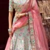 Arctic Blue Satin Sequins Embroidery Umbrella Lehenga Wedding Wear