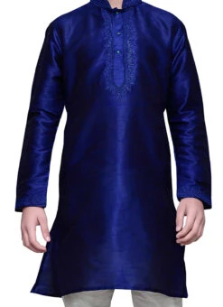 Art Silk Dark Royal Blue Boys Kurta Pyjama