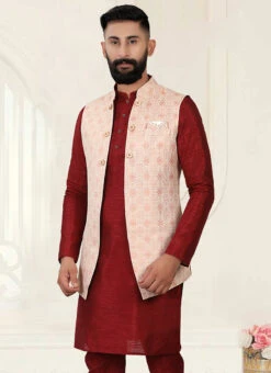 Baby Pink Art Silk Jacquard Nehru Jacket -C Bazaar Shop baby pink art silk jacquard nehru jacket jmkmdc1280 b