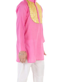 Baby Pink Cotton Kids Boys Kurta Pyjama Party Wear