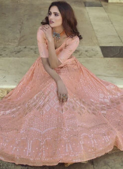 Ballet Pink Georgette Sequins Embroidery Umbrella Lehenga Wedding Wear -C Bazaar Shop ballet pink georgette sequins embroidery umbrella lehenga ghsli13287707 b