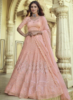 Ballet Pink Georgette Sequins Embroidery Umbrella Lehenga Wedding Wear -C Bazaar Shop ballet pink georgette sequins embroidery umbrella lehenga ghsli13287707 u