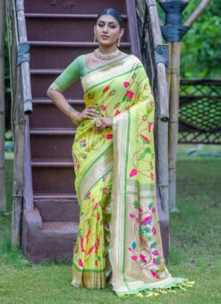 Banarasi Silk Green Color Zari Work Saree Festive Wear -C Bazaar Shop banarasi silk green color zari work saree sasacw4333 u