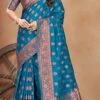 Banarasi Silk Jacquard Woven Work Firozi Blue Color Saree Festive Wear
