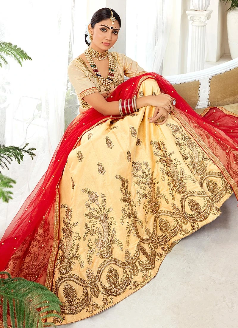 Beige Art Silk A Line Lehenga Party Wear 4 Beige Art Silk A Line Lehenga Party Wear - Image 4