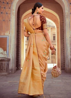 Beige Art Silk Jacquard Sari Festive Wear -C Bazaar Shop beige art silk jacquard sari sasli21214401 b