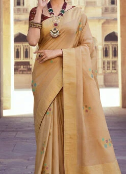 Beige Art Silk Jacquard Sari Festive Wear