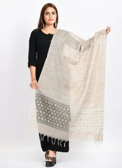 Beige Banarasi Cotton Dupatta Work Wear -C Bazaar Shop beige banarasi cotton dupatta dpdmimfd101 u