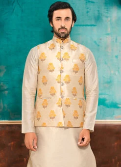 Beige Brocade Nehru Jacket -C Bazaar Shop beige brocade nehru jacket jmkmdc546 b