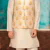 Beige Brocade Nehru Jacket