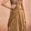 Beige Chinon Silk Embroidered Ready Pleated Saree Party Wear