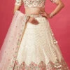 Beige Color Pure Silk Embroidered And Zari Work Umbrella Lehenga Wedding Wear