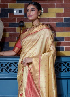 Beige Color Woven Work Tussar Silk Saree Festive Wear -C Bazaar Shop beige color woven work tussar silk saree sasacw5958 b