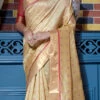 Beige Color Woven Work Tussar Silk Saree Festive Wear