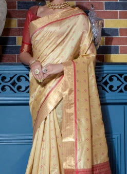 Beige Color Woven Work Tussar Silk Saree Festive Wear