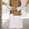 Beige Cotton Jacquard Nehru Jacket