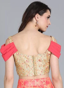 Beige Embroidered Blouse With Cowl Style Sleeve Wedding Wear -C Bazaar Shop beige embroidered blouse with cowl style sleeve BLBS02305259 b