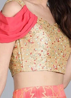 Beige Embroidered Blouse With Cowl Style Sleeve Wedding Wear