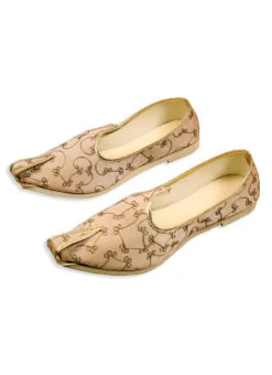 Beige Faux Leather Embroidered Mojri