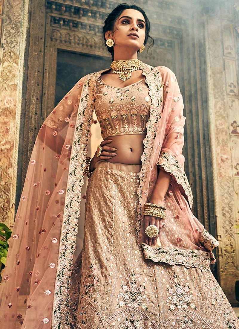 Beige Georgette A Line Lehenga Wedding Wear 4 Beige Georgette A Line Lehenga Wedding Wear - Image 4