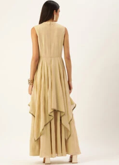 Beige Georgette Foil Printed Dress After Six Wear -C Bazaar Shop beige georgette foil printed dress DRBS02209651 b