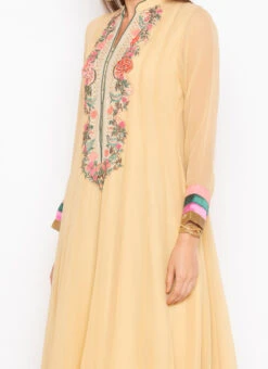 Beige Georgette Kurta Straight Pant Set Party Wear