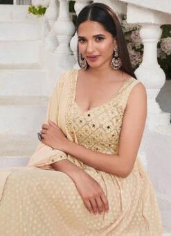 Beige Georgette Sequins Embroidered Work Anarkali Suit Party Wear 7 Beige Georgette Sequins Embroidered Work Anarkali Suit Party Wear -C Bazaar Shop beige georgette sequins embroidered work anarkali suit slsom314874 b